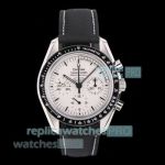 Swiss Replica N1 Factory Omega Speedmaster Snoopy White Dial Black Leather Strap Watch 